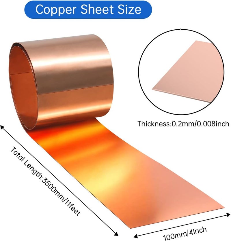 Uxney Copper Sheet Roll, 3500x100x0.2mm Copper Flashing Roll, 34 Gauge Thick Pure Copper Plate & Strip for Roofing, DIY Projects, House Repair, Crafts and Metal Working - Image 3